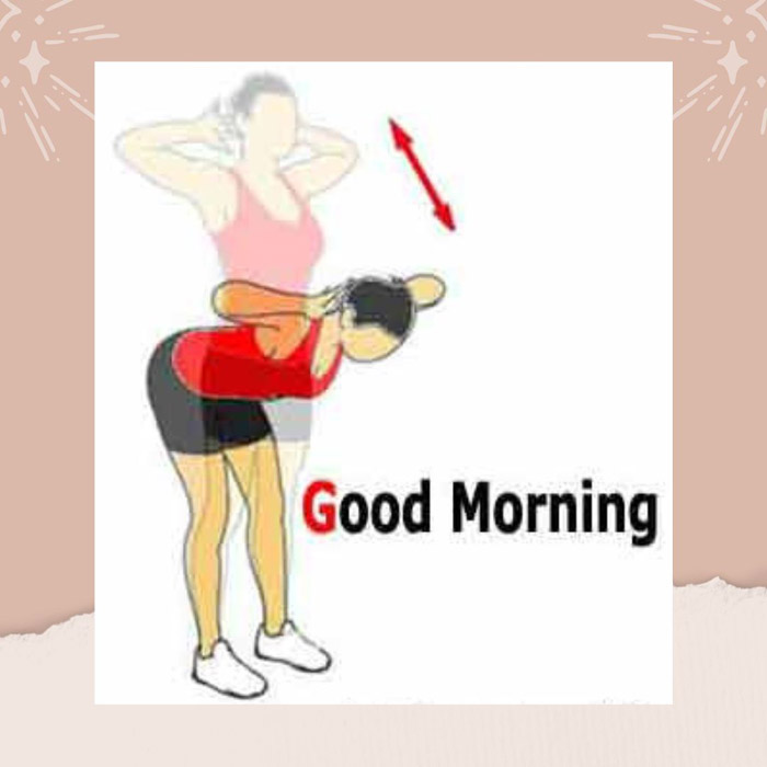 Dessin de femme faisant l'exercice Good morning debout détente dos