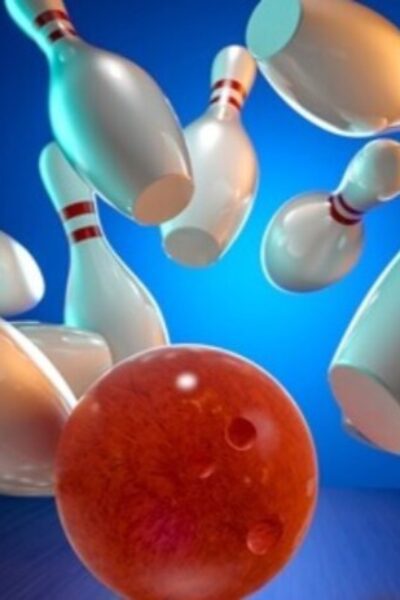 Nouvelles habitudes. Jeu 8 quilles en l'air et une boule rouge, fond bleu.