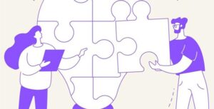 Dessin d’ampoule en puzzle avec un homme et une femme, “L’esprit critique” — développement personnel, Lausanne