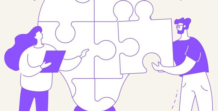 Dessin d’ampoule en puzzle avec un homme et une femme, “L’esprit critique” — développement personnel, Lausanne