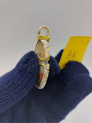 Pendentif fils de cuivre avec pierre naturelle Jaspe Maligano article no AK côté