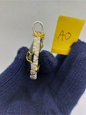 Pendentif fils de cuivre pierre naturelle Obsidienne œil céleste article no AO côté