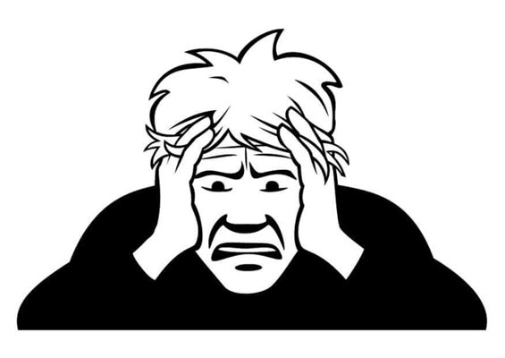 Dessin homme se tient la tête, expression se tourmente